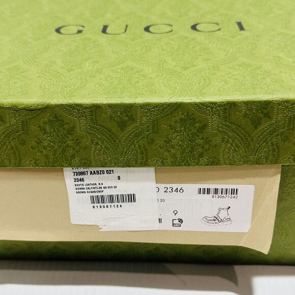 NIB Gucci GG Lace-Up Boots 9 US 9.5 Brown Leather Yellow Insert Side Zip $1600 main image 14